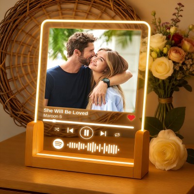 Custom Song Plaque – Personalised Photo Night Light with QR Code & Text, Perfect for Couples & Valentine's Day Gift