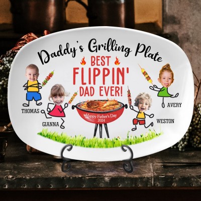 Custom Daddy's Grilling Plate with Photo and Kids Name Best Dad Ever Platter Father's Day Gifts