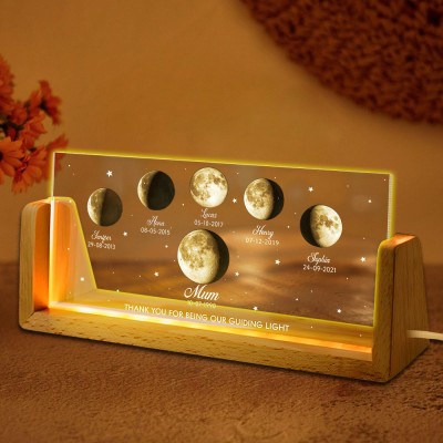 Personalised Moon Phase Night Light By Date with Kids Names Keepsake Gifts for Mum New Mum Gift Mother's Day Gift Ideas