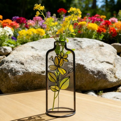 Personalised Birth Month Flower Stained Glass Vase Unique Gifts for Her Christmas Gift for Mum Grandma