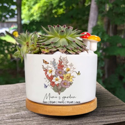 Personalised Mimi's Garden Bouquet Pot With Kids Names Mother's Day Keepsake Gift Ideas For Mum Grandma