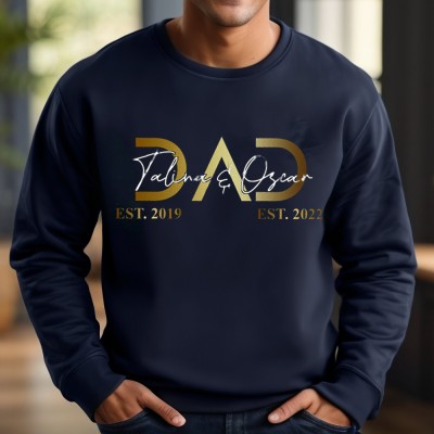 Personalised Dad Embroidered Sweatshirt Hoodie T-shirt With Kids Name Family Keepsake Gift Father's Day Gifts