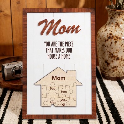 Mom You Are The Piece That Holds Us Together Personalised Grandma Puzzle Piece Name Sign with Kids Names Gifts for Mum Mother's Day Gift