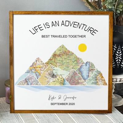 Personalised Couples Wood Mountain Adventure Travel Map Unique Engagement Gifts Wedding Anniversary Gift Christmas Gift