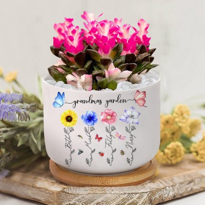 Custom Grandmas Garden Colorful Birth Flower Pot with Grandkids Names Unique Gifts for Mum Grandma Mother's Day Gift Ideas
