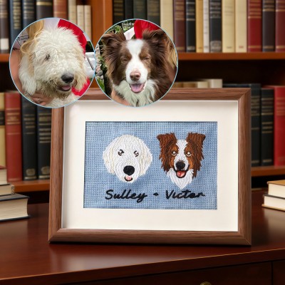 Custom Embroidered Pet Portrait Frame Personalised Dog or Cat Keepsake Gift Unique Memorial Gift For Pet Lovers