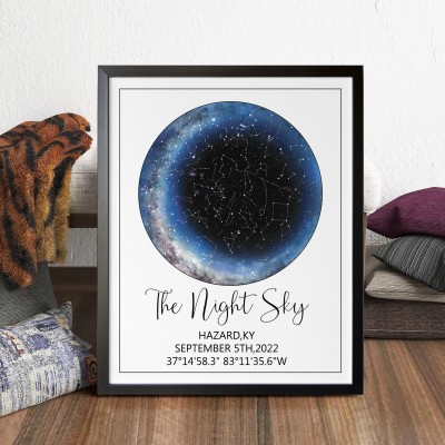 Personalised Star Map Frame Sign By Date and Location Anniversary Gifts for Wife Husband Christmas Gift Ideas