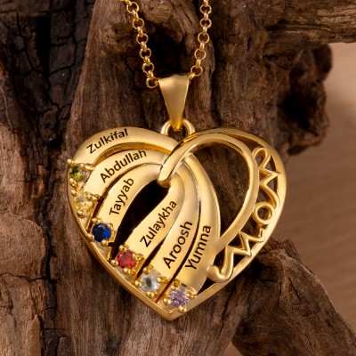 Custom Heart Shaped Name Necklace with Birthstone Design For New Mum Unique Gift for Mum Grandma