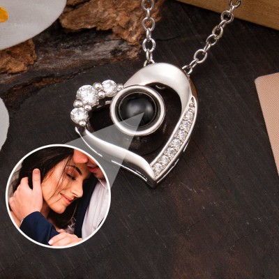 Personalised Heart Shaped Photo Projection Necklace With Picture Inside Love Gift For Couple Unique Gift For Her