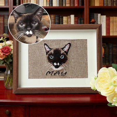 Personalised Cat Photo Portrait Embroidery Frame With Pet Name Perfect Gift For Pet Lovers Birthday Gift Ideas