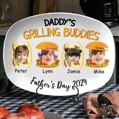 Daddy's Grilling Buddies Personalised Grilling Plate with Photo and Kids Name Funny Gifts for Dad Father's Day Gift
