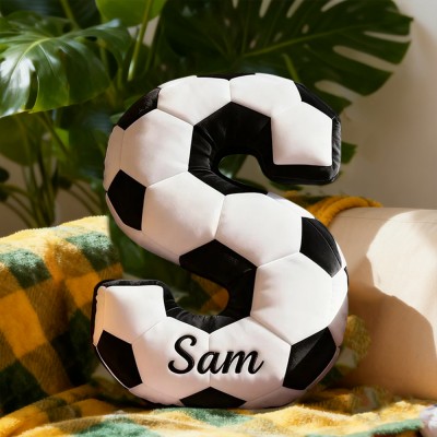 Personalised Soccer Themed Letter Shaped Pillow with Custom Name Football Fans Gifts Christmas Gift for Soccer Lover