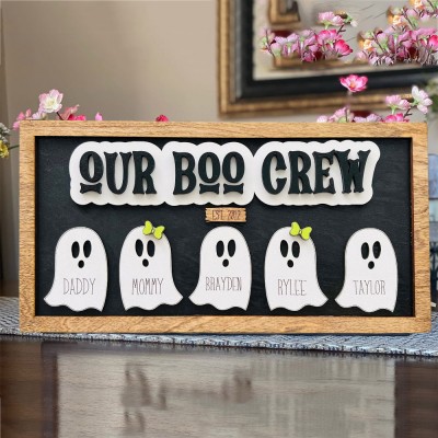 Personalised Our Boo Crew Ghost Family Sign with Names Halloween Gift Ideas