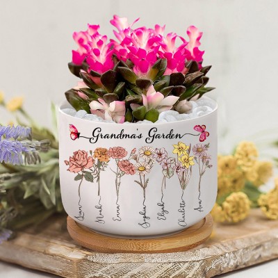 Personalised Grandma's Garden Birth Flower Succulent Plant Pot Family Keepsake Gift for Mum Grandma Mother's Day Gift Ideas