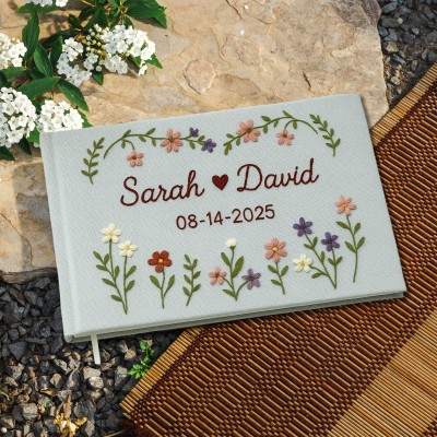 Custom Floral Hand Embroidered Wedding Guest Book Personalised Memory Book Gifts for Couple Unique Wedding Gift