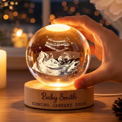 Custom Baby Sonogram Crystal Ball Night Light – Ultrasound Keepsake, Perfect Gift for Baby Arrival or Mother's Day