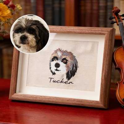 Custom Pet Dog Photo Portrait Embroidery Frame With Puppy Name Unique Gift For Pet Lovers Birthday Gift Ideas