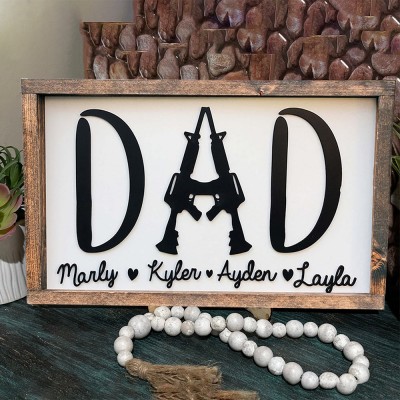 Personalised Military Dad Wooden Frame Sign With Kids Names Father's Day Gift Ideas