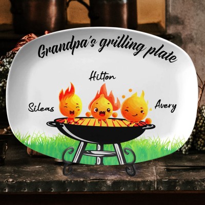 Personalised Grandpa's Grilling Plate With Grandkids Names Father's Day Gift Ideas