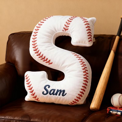 Personalised Baseball Themed Letter Shaped Pillow with Custom Name Baseball Fans Gifts Christmas Gift for Baseball Lover