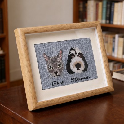 Custom Embroidered Pet Portrait Frame Personalised Dog or Cat Keepsake Gift Unique Memorial Gift For Pet Lovers