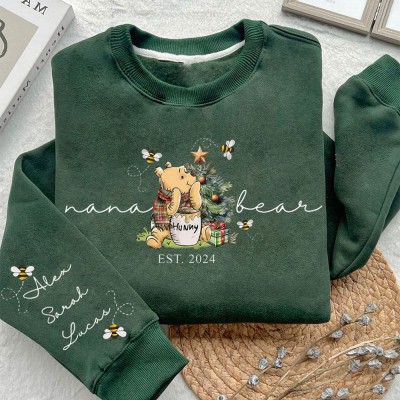Personalised Nana Bear Embroidered Sweatshirt Hoodie With Names Keepsake Gift For Mum Christmas Gift