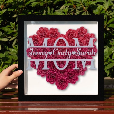 Personalised Mum with Kids Names Flower Shadow Box