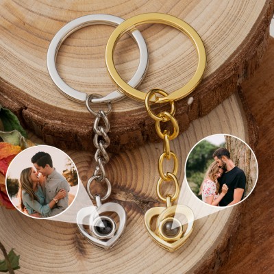 Personalised Heart Memorial Photo Projection Keychain with Picture Inside Gifts for Couple