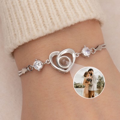 Personalised Silver Photo Projection Bracelet Valentine's Day Gift for Girlfriend