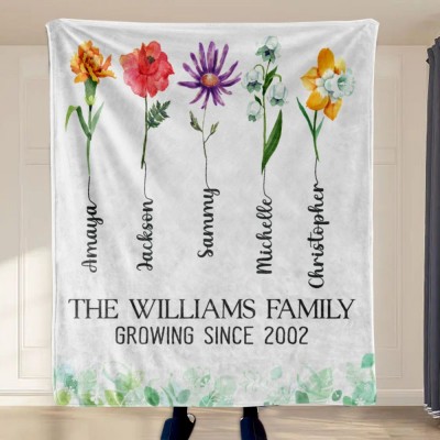 Personalised Family Birth Flower Blanket with Kids Names