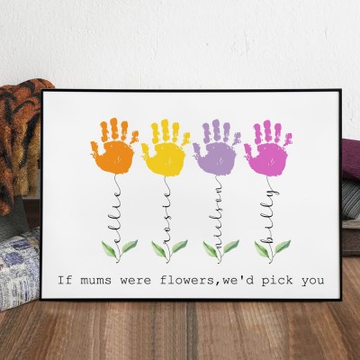 Custom DIY Handprint Frame with Kids Names Flowers Perfect Gift For Mum Mother's Day Gifts