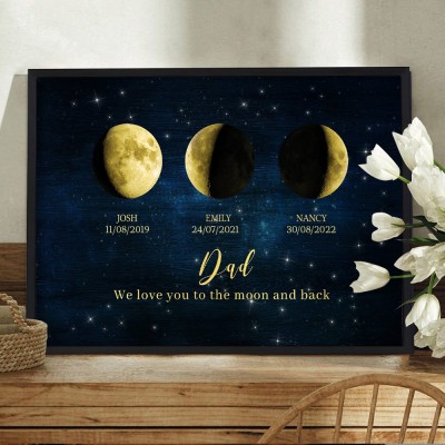 Personalised Dad Starry Sky Moon Phase Print Frame Meaningful Family Gifts Father's Day Gift Ideas