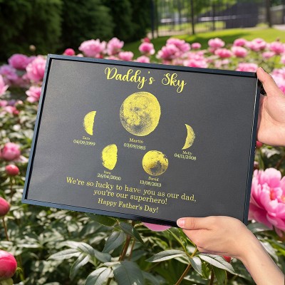 Custom Daddy's Sky Moon Phase Wood Frame Personalised Sign For Dad Unique Father's Day Gift Ideas