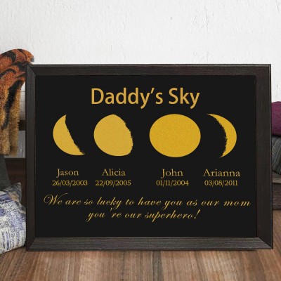 Personalised Daddy's Sky Phase Print Wooden Sign Gift For Dad Unique Father's Day Gift Ideas