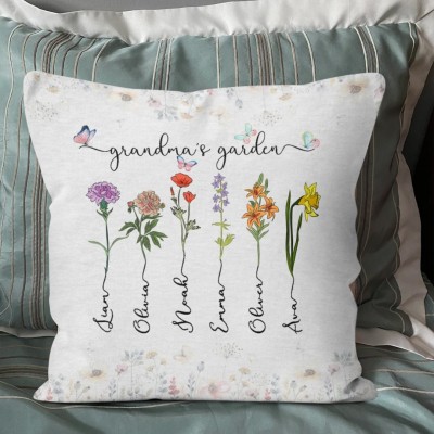 Personalised Birth Flower Pillow with Kids Names