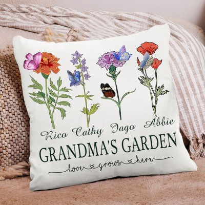 Personalised Birth Month Flower Pillow for Grandma