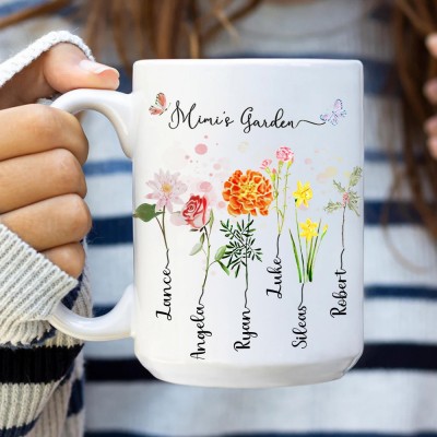 Personalised Grandma's Garden Mug With Birth Flower
