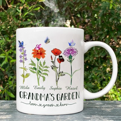 Personalised Grandma's Garden Birth Flower Mug with Names