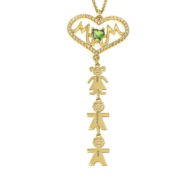 Personalised Mum Birthstone Necklace with Kid Name Charms Mother's Day Gift Ideas