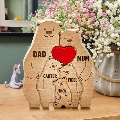 Personalised Wooden Bear Family Names Puzzle Keepsake Gift