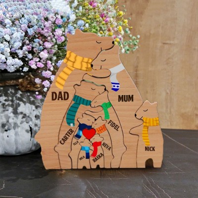 Personalised Wooden Bear with Scarf Family Names Puzzle