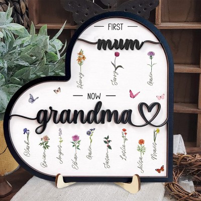 First Mum Now Grandma Birth Flower Frame Sign With Names Meaningful Gift For Grandma Mum Mother's Day Gift Ideas