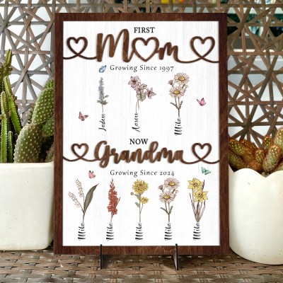 Personalised First Mum Now Grandma Birth Flowers Frame