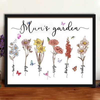 Mum's Garden Birth Month Flower Frame with Names Custom Unique Gifts for Grandma Mum Mother's Day Gift Ideas