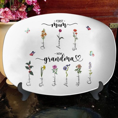 Personalised Birth Flower Garden Platter with Kids Names Family Gifts for Mum Gramdma Mother's Day Gift Ideas