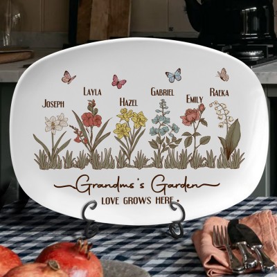 Personalised Grandma's Garden Birth Flower Platter with Names Mother's Day Gift