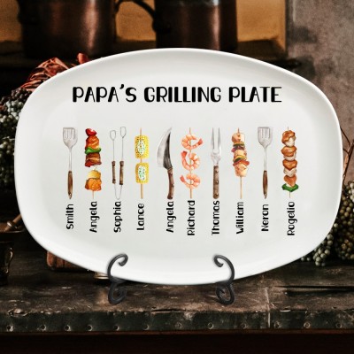 Personalised Papa's Grilling Plate with Kids Names Father's Day Gifts