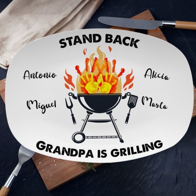 Personalised Stand Back Grandpa Is Grilling Plate Father's Day Gift