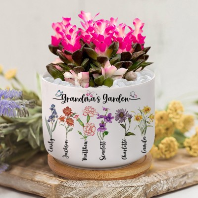 Personalised Grandma's Garden Birth Flower Pot with Names