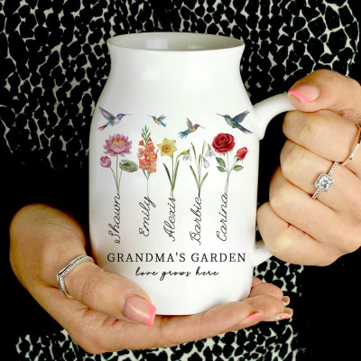 Custom Love Grows Here Grandma's Garden Birth Flower Vase Gift Ideas For Mum Grandma Mother's Day Gift Ideas